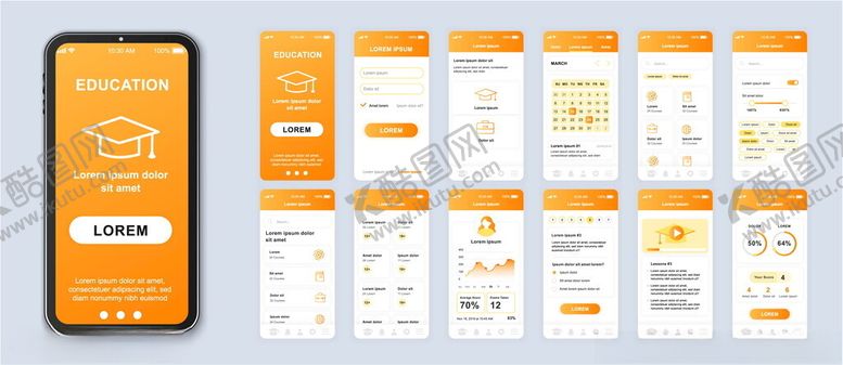 编号：81410209260819074981【酷图网】源文件下载-橙色系手机应用界面设计