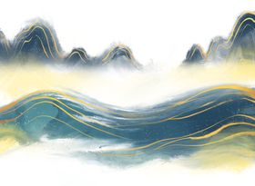背景素材国潮山水祥云水墨