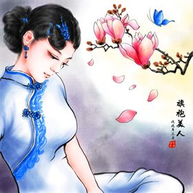 水墨中国风青花瓷旗袍宣传海报