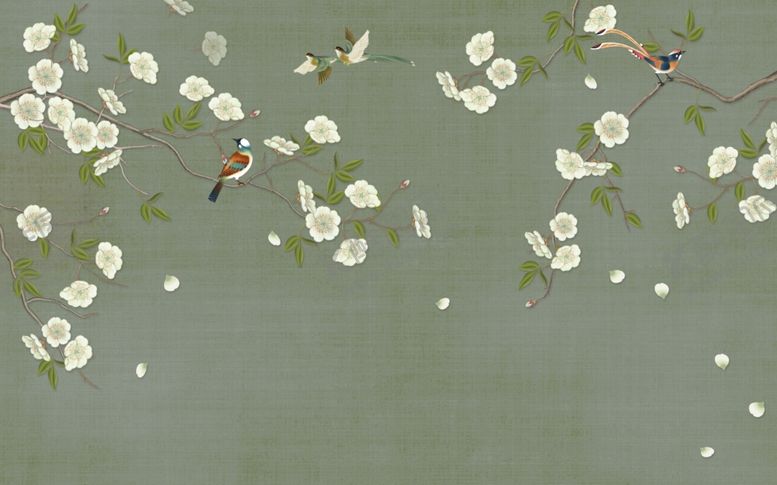 编号：12953410060740592533【酷图网】源文件下载-花鸟画手绘花鸟背景墙
