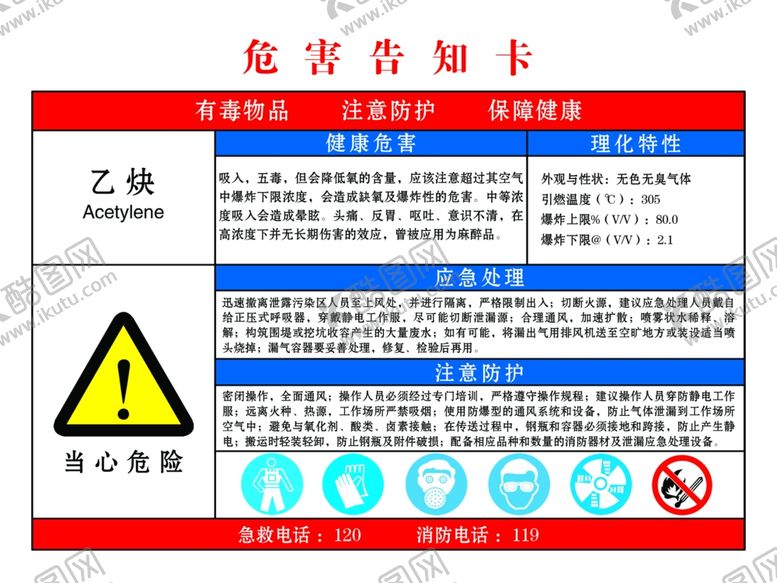 编号：89328607070646017653【酷图网】源文件下载-乙炔危害告知卡