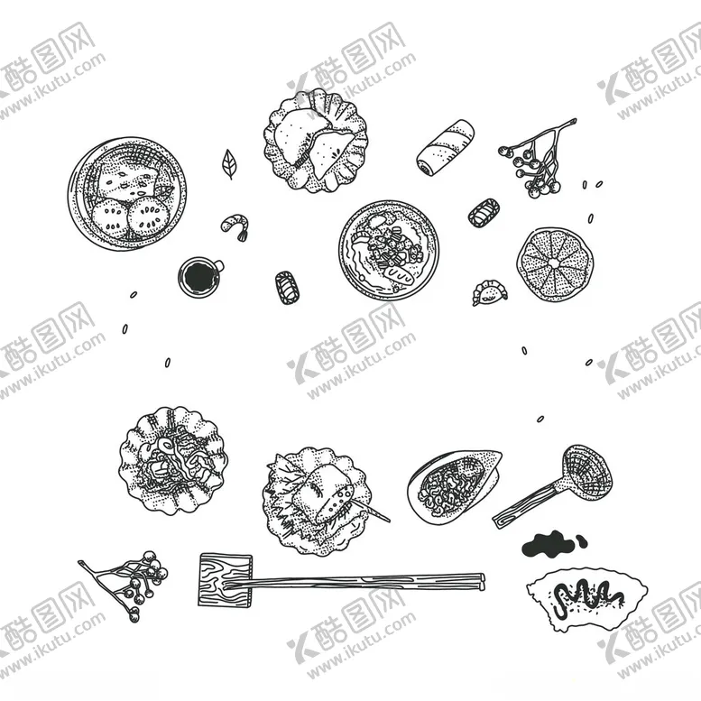 编号：10192501302058449182【酷图网】源文件下载-小吃素描