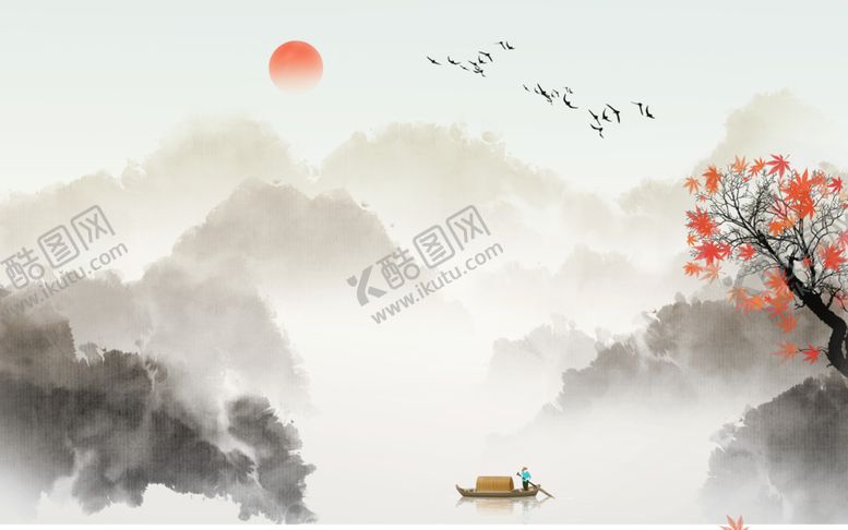 编号：97582205081647073042【酷图网】源文件下载-合层水墨山水装饰画玄关屏风沙发