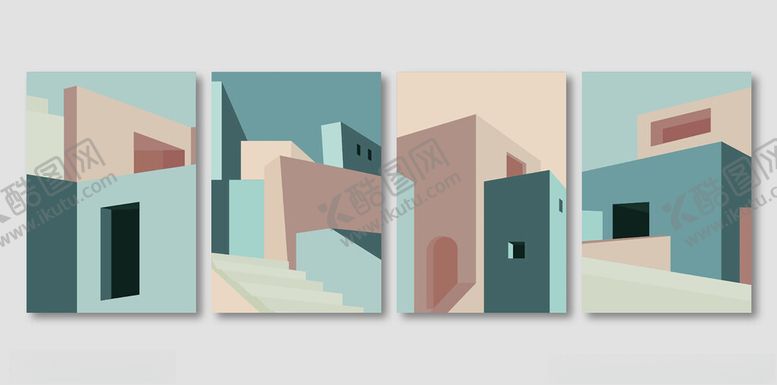 编号：43624609211904184202【酷图网】源文件下载-几何抽象建筑风装饰画