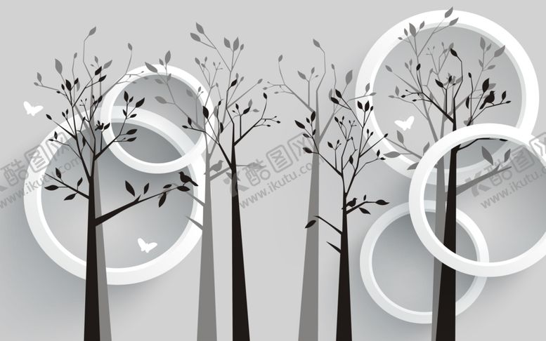 编号：33537509241335034014【酷图网】源文件下载-花鸟画树圆圈背景墙