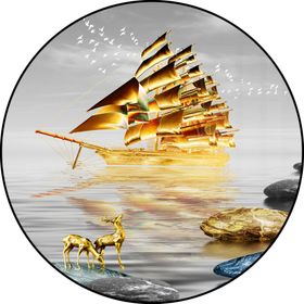 轻奢大海意境帆船海豚圆形装饰画