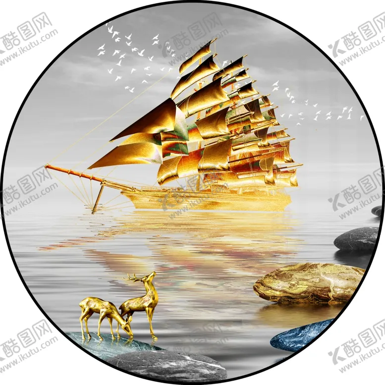 编号：55009106271249427147【酷图网】源文件下载-轻奢帆船装饰画图片