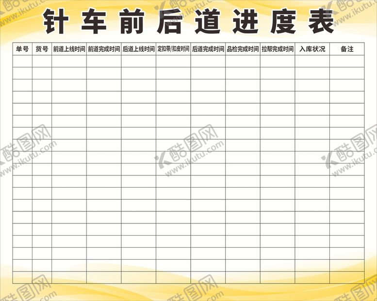 编号：56188910271832534447【酷图网】源文件下载-鞋厂车间针车前后道进度表