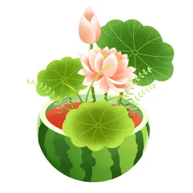 荷花素材立夏海报古典叶插画中国风