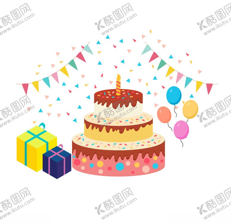 编号：92828205110557368461【酷图网】源文件下载-生日蛋糕彩旗礼物