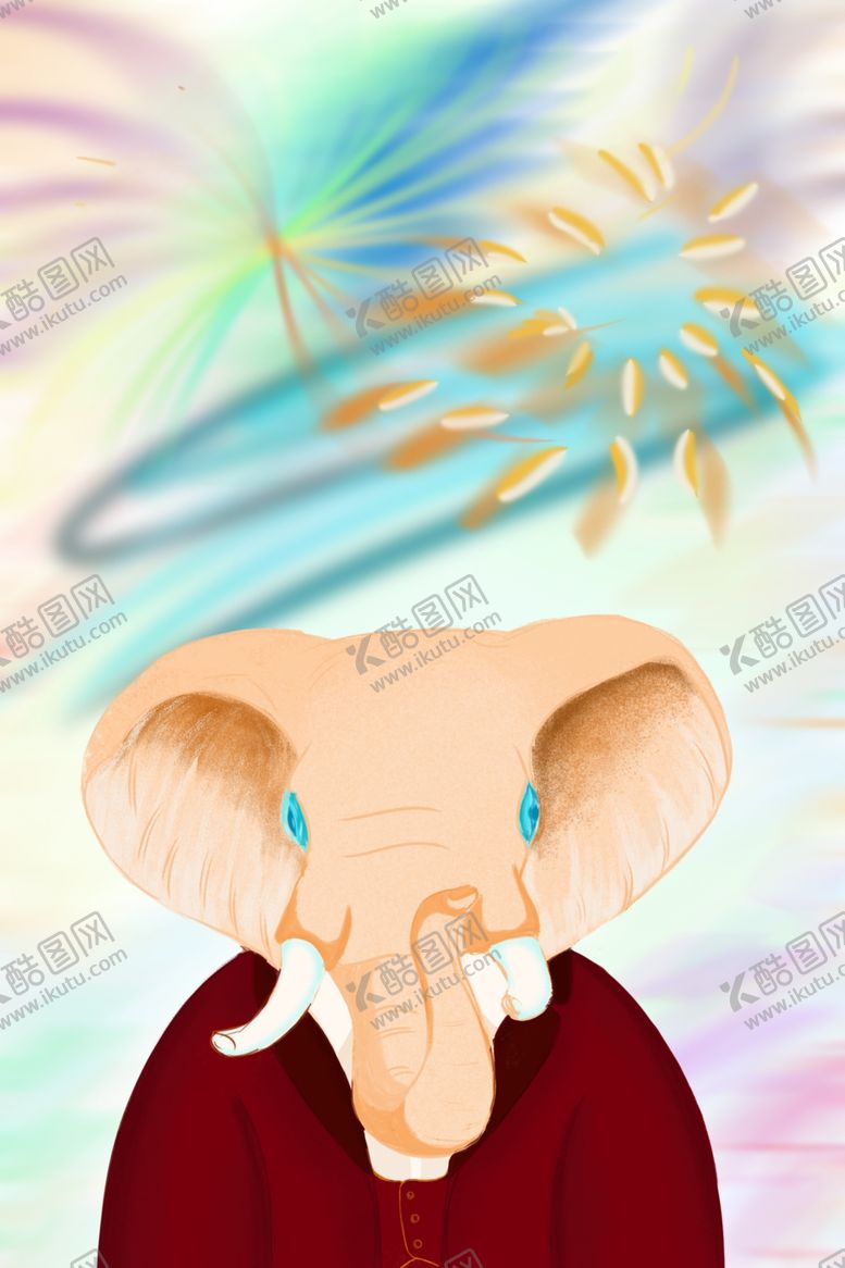 编号：49663606252326388130【酷图网】源文件下载-大象老板象鼻子老象呆萌春风过年