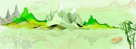 水墨风青绿山水美景图