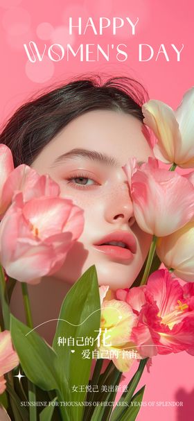 医美38妇女节玫瑰花剪影海报