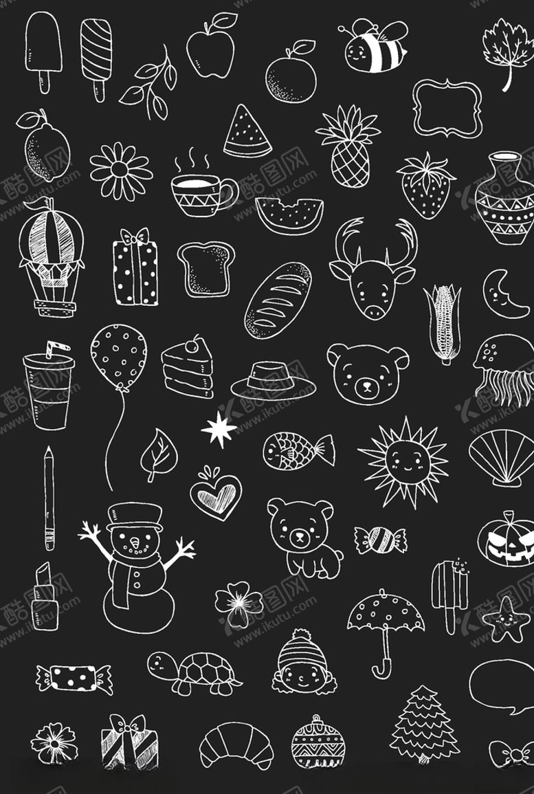 编号：66534009302324228817【酷图网】源文件下载-黑白简笔创意小图案