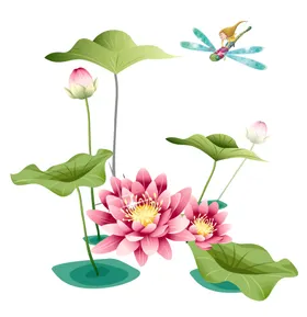 免扣荷花素材矢量水彩图标