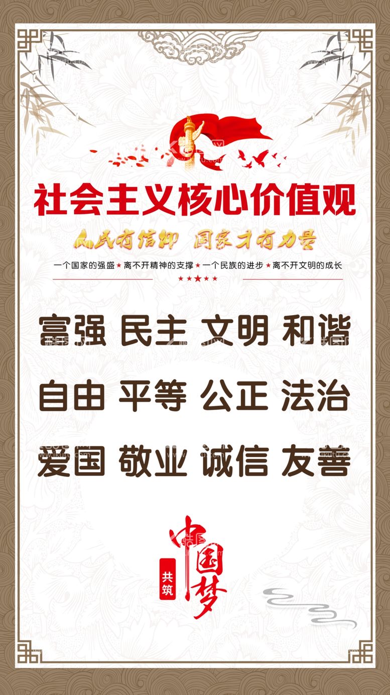 编号：46851311271720275103【酷图网】源文件下载-党建核心价值挂展板海报