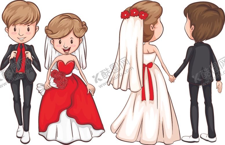 编号：34592909220658485407【酷图网】源文件下载-卡通新郎新娘