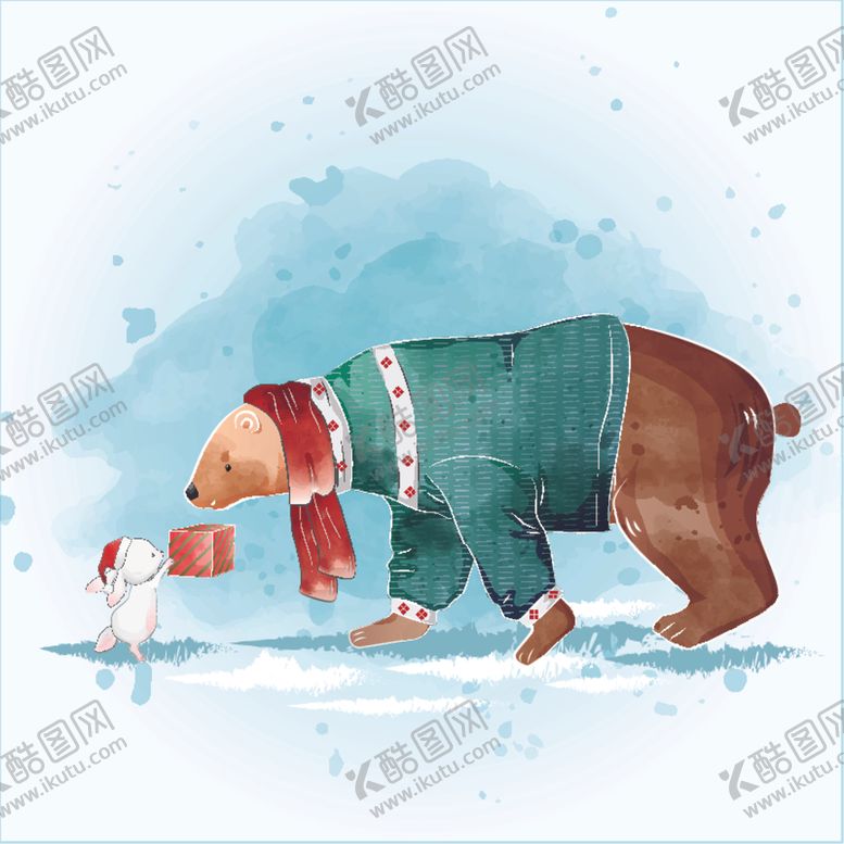 编号：79289309182315305105【酷图网】源文件下载-手绘圣诞节卡通小熊和兔子