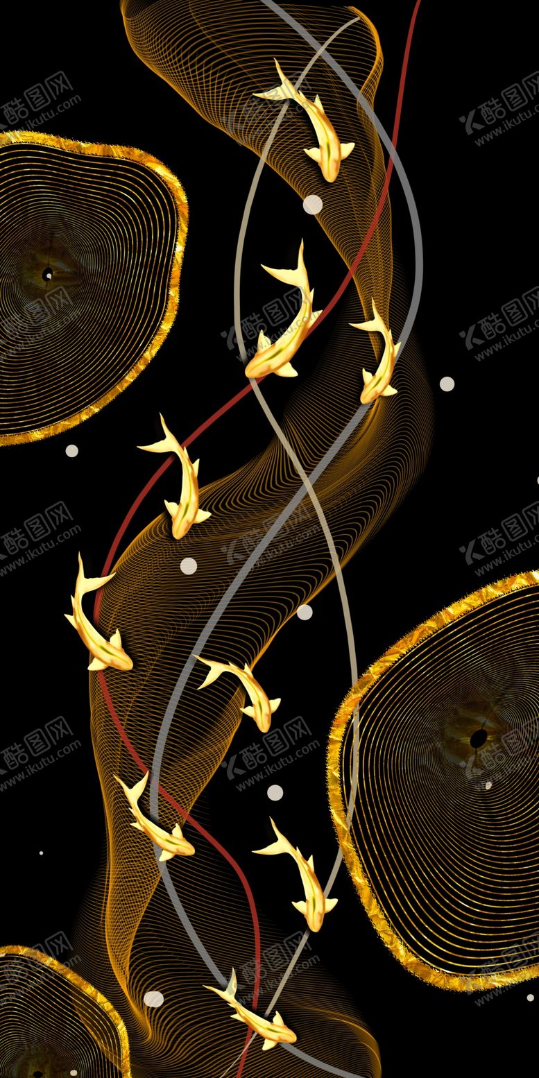 编号：90862905122256379804【酷图网】源文件下载-现代年轮九鱼纳福装饰画
