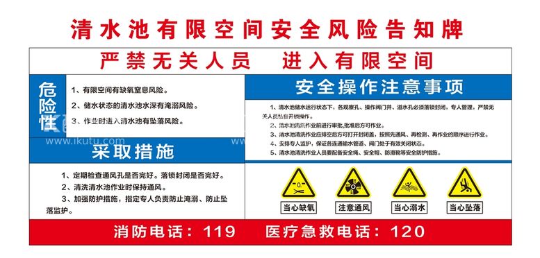 编号：60379409191721535087【酷图网】源文件下载-清水池有限空间安全风险告知牌