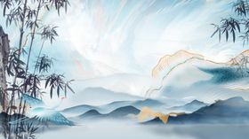 水墨山水间的灵动金鹿