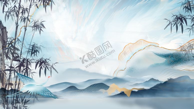 编号：54374211021506417505【酷图网】源文件下载-水墨山水间的灵动金鹿