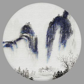 圆形山水画水墨圆形山水