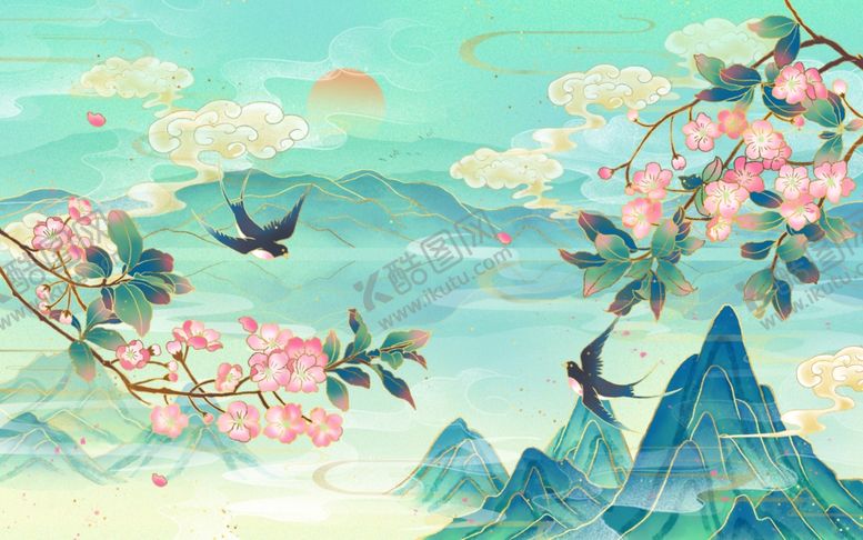 编号：43895004202023417142【酷图网】源文件下载-春日山水花鸟诗意画卷