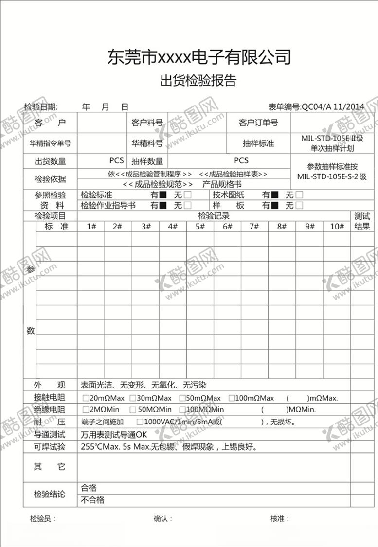 编号：36579307122139513674【酷图网】源文件下载-出货检验报告