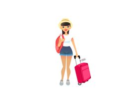 卡通人物旅游的女孩