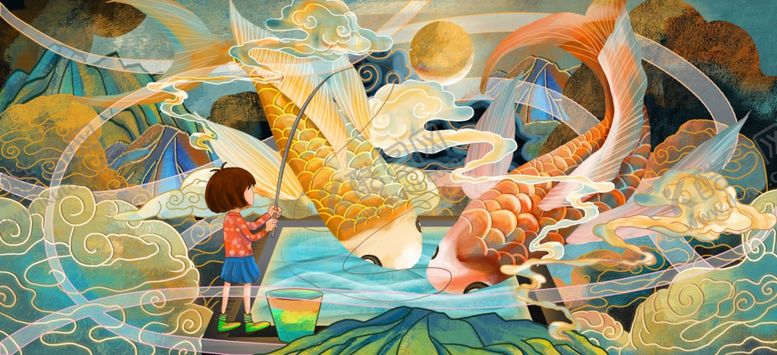 编号：23368910291438498487【酷图网】源文件下载-国潮古风中国风金色大气山水国画