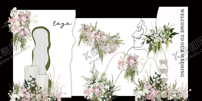 编号：41705903021930268254【酷图网】源文件下载-白绿小清新层次异形造型浪漫婚礼迎宾区