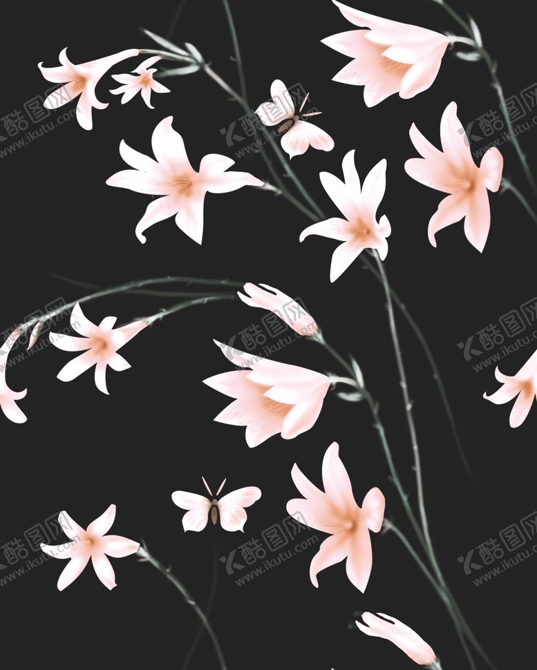 编号：30972005181247263185【酷图网】源文件下载-百合花手绘四方连续花纹