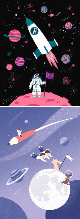 宇宙宇航员太空儿童节梦幻童话插画