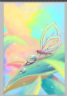 梦幻蜻蜓栖息多彩叶片上