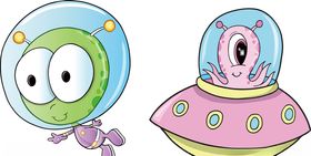 卡通外星人宇宙飞船怪物儿童插画