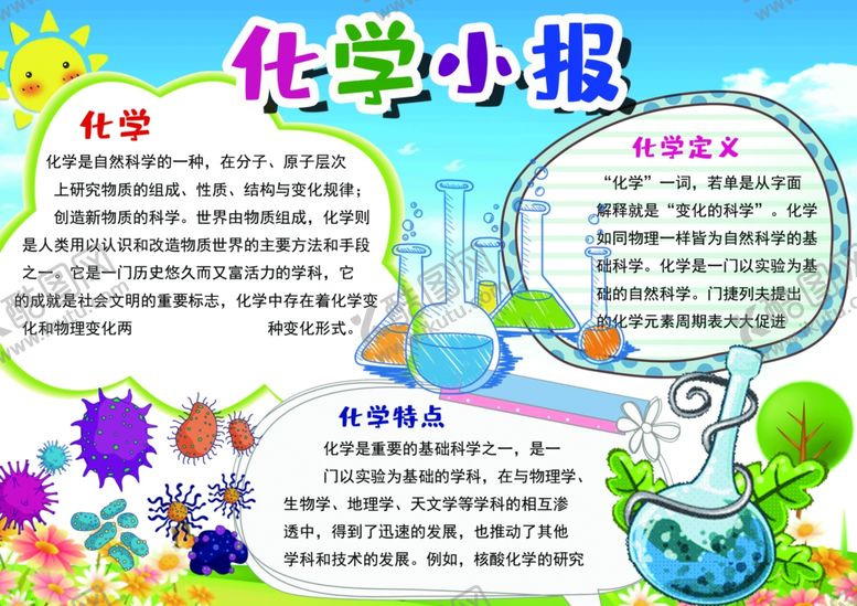 编号：36280205121444305505【酷图网】源文件下载-卡通风格化学小报设计
