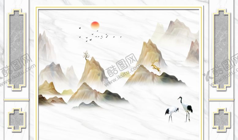 编号：24429501252251286695【酷图网】源文件下载-新中式仙鹤造型背景墙