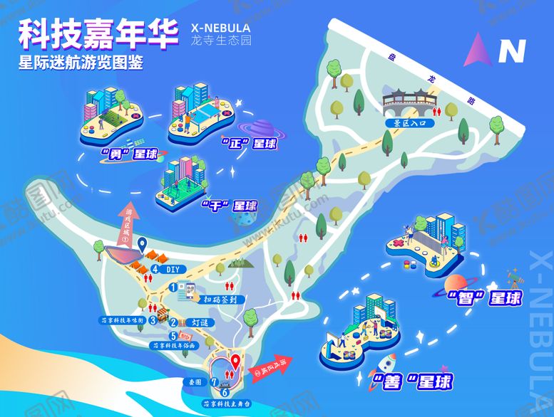 编号：31773404201756466090【酷图网】源文件下载-科技风卡通游戏点位背景板