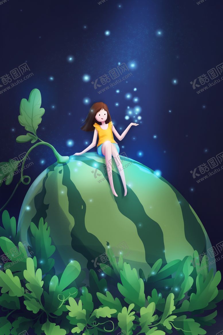 编号：91413906160339308279【酷图网】源文件下载-夏季人物清新西瓜插画卡通素材