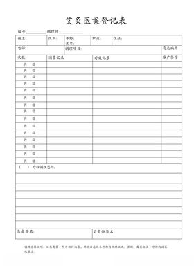 艾灸医案登记表