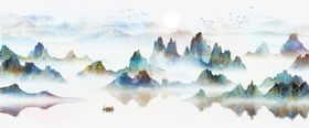 水墨山水画设计巨幅工笔