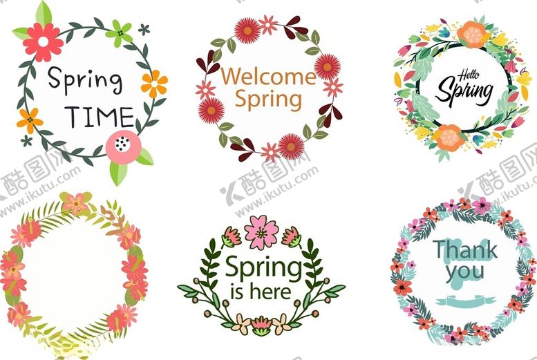 编号：86075210210524272331【酷图网】源文件下载-春季花环装饰图案集合