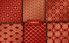 红色金色中式平铺图纹背景图
