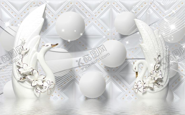 编号：15504810281745385665【酷图网】源文件下载-浮雕花鸳鸯背景墙