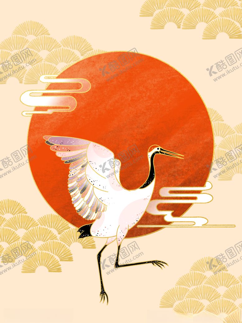 编号：94111104180826247587【酷图网】源文件下载-赤阳丹顶鹤插画