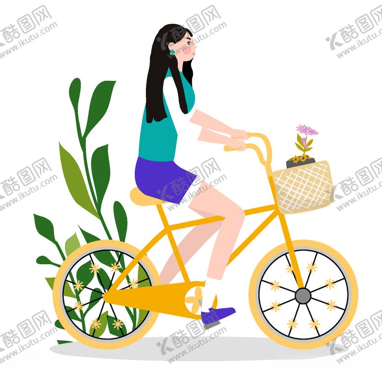 编号：22208910050408114841【酷图网】源文件下载-卡通风骑单车的美丽女孩