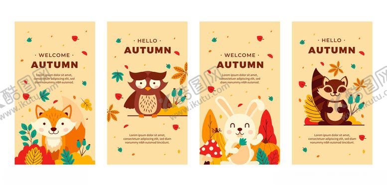 编号：39024710162137519124【酷图网】源文件下载-动物主题秋季贺卡设计