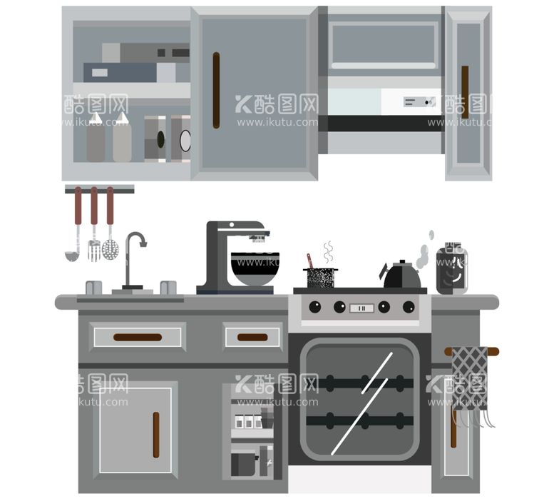 编号：46322512150339296381【酷图网】源文件下载-厨房陈列矢量图
