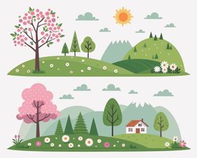 春日田园风光插画